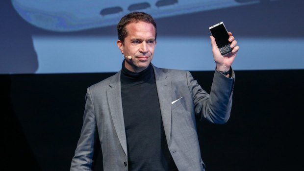 Nicolas Zibell, chief executive officer of TCL, unveils the KEYone.
