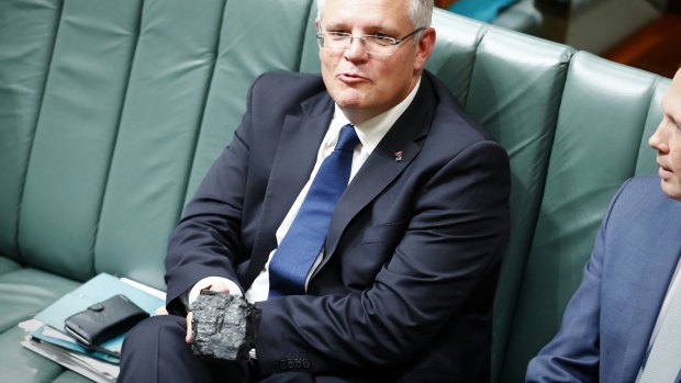 Treasurer Scott Morrison used a piece of a coal as a prop in federal Parliament on February 9.