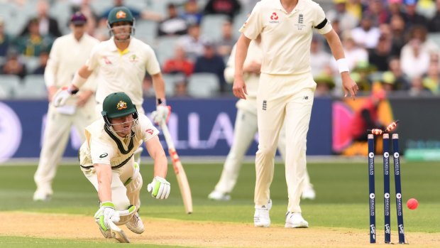 The moment: Bancroft lunges for the crease.