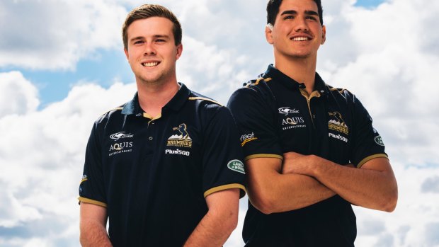 ACT Brumbies rookie Mack Hansen (left) can't believe he's playing alongside players he grew up idolising. 