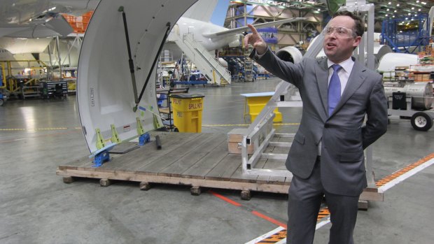 Qantas CEO Alan Joyce at Boeing's 787 facility in the US.