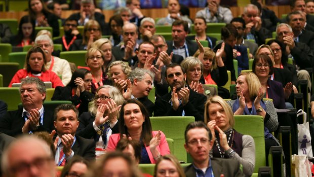 Audience members during Opposition Leader Bill Shorten's speech about immigration policy.