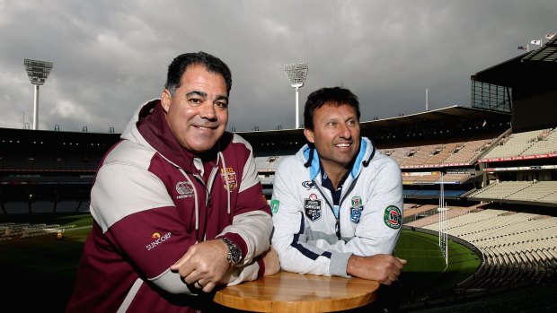 Queensland maroons coach Mal Meninga with his NSW Blues counterpart Laurie Daley.