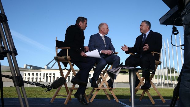 Treasurer Joe Hockey does breakfast television interview with Karl Stefanovic and Ross Greenwood.