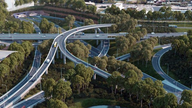 Artist's impression of St Peters Interchange which of part of the WestConnex M5 project. 