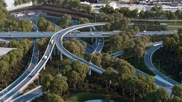 An artist's impression of the St Peters Interchange which will form part of the WestConnex M5 project. 