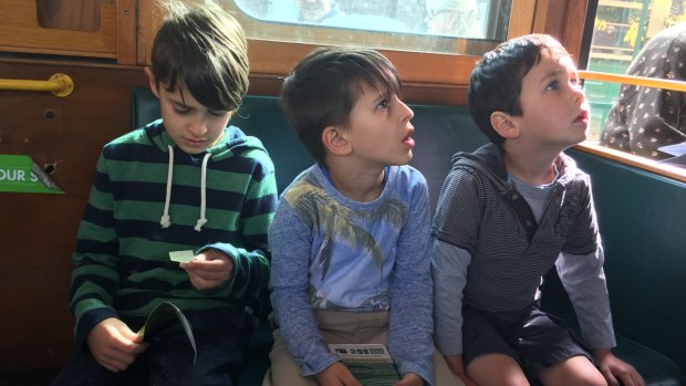 Christian (left), Luca and Declan learning about life before Myki.