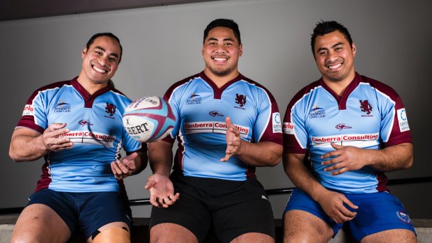 (From left) Charlie 31, TP 21, and Junior Luteru 33 all play first grade for Wests rugby club. Photo: Jamila Toderas