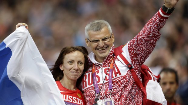Mariya Savinova with her coach Vladimir Kazarin in 2012.