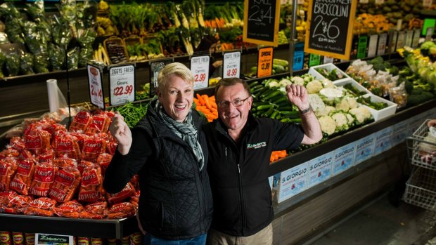 Owners of Ziggy's Fresh at Fyshwick food markets Toni and Ken Irvine celebrating their win last year.