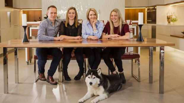 Founder and chief executive of Clear Complexions Suzie Hoitink with her family, from left, Alex, Ellie, 15, Suzie, Grace, 17, and their dog, Chinook.