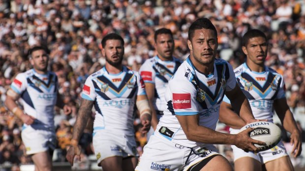 Hayne watch: Leading the line at a packed stadium.