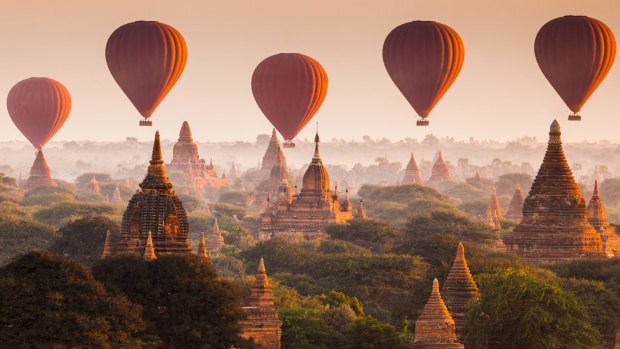The splendour of the temples beneath you makes the small chance of an accident worth it when you take a balloon ride over Bagan.