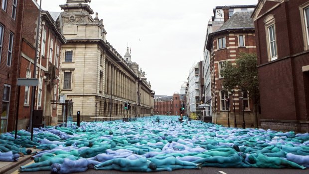 People take part in an art installation to celebrate City of Hull's relationship with the sea.