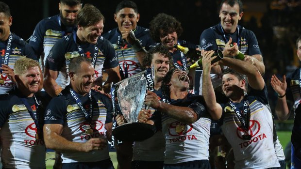 Stampede: The North Queensland Cowboys celebrate their victory over Leeds last year.