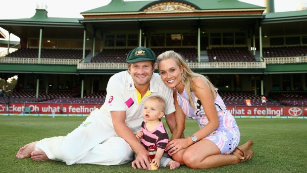 Shane Watson with wife Lee and son Will after the 2014 Sydney Test