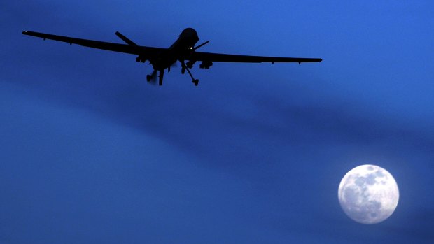 An unmanned US Predator drone flies over Kandahar Air Field in Afghanistan.