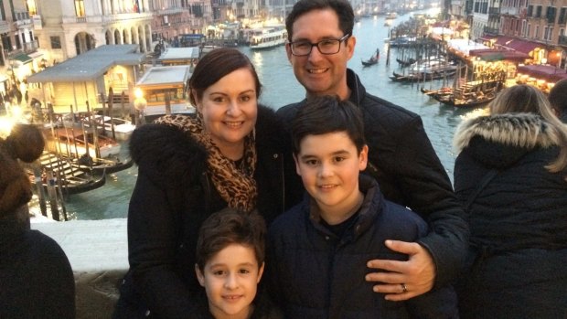 Ann Maree Mulders (diagnosed at 40 with ovarian cancer) husband Christian, 10-year-old Matthew and eight-year-old Lachlan