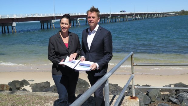 Pumicestone MP Lisa France with Transport and Main Roads Minister Scott Emerson announce a second bridge to Bribie Island.