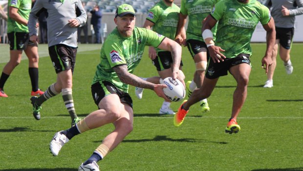Blake Austin takes part in Canberra Raiders' final training session ahead of their semi-final against the Penrith Panthers.