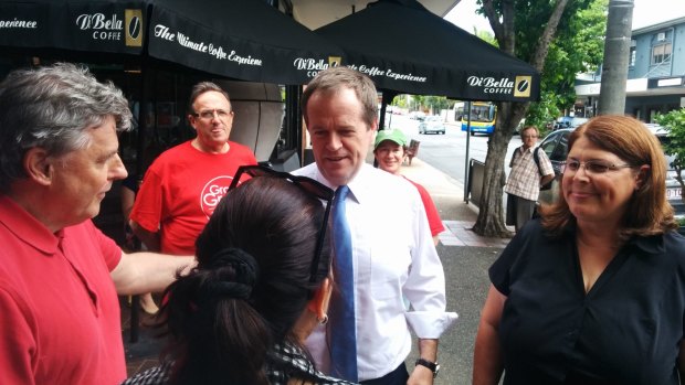 Opposition Leader Bill Shorten campaigns in New Farm with Labor's Brisbane Central candidate Grace Grace.