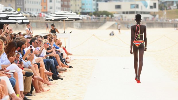 A model showcases designs during The Iconic Summer 2017 Swim Collection Fashion Show at Bondi Beach.