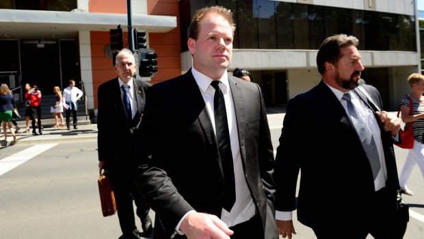 Former AFL footballer Nick Stevens leaves Ringwood's Magistrate's Court yesterday.