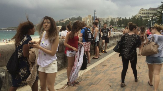 The beach was evacuated when the storm hit shortly before 4pm. 