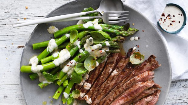 Andrew McConnell's grilled beef with asparagus.