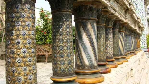 Columns form a partition on the grounds of the Mirrored Temple.