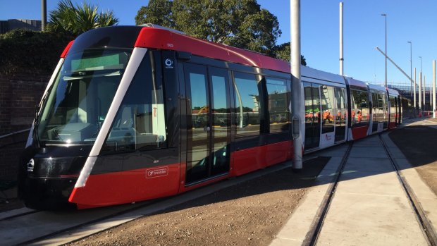 The first tram is unveiled for Sydney's $2.1 billion light rail line.