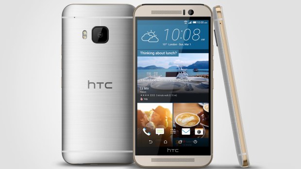 The new HTC One M9 smartphone in dual-tone silver and rose gold.