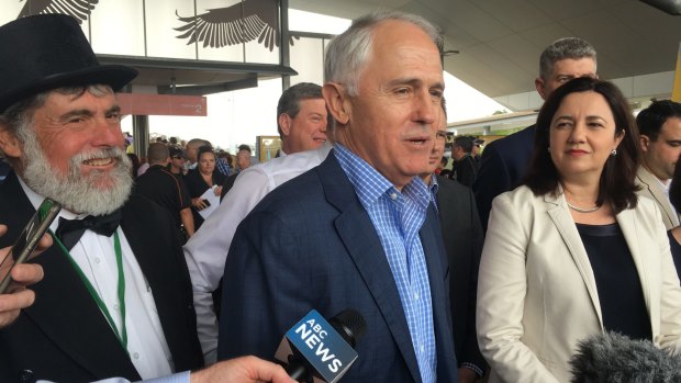 Moreton Bay Mayor Allan Sutherland, Mr Turnbull and Premier Annastacia Palaszczuk open the Moreton Bay Rail Link.