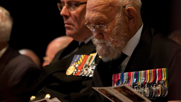 Lieutenant Commander Henry Hall at an  Anzac commemoration in 2012.