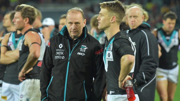 Port Adelaide coach Ken Hinkley with Robbie Gray.