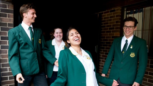 Concord High School students, (L-R) Max Brenner, Sophie Briede, Zahra Noorgat, completed their first HSC exam in Sydney. 