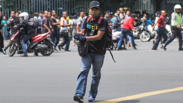 One of the suspected terrorists during the fatal attack in Jakarta in January 2016.