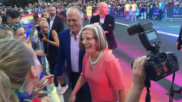 Prime Minister Malcolm Turnbull and his wife Lucy Turnbull at this year's Mardi Gras parade.