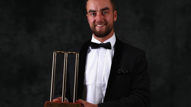Winner: Alex Ross set himself for the Bradman Young Cricketer of the Year Award when watching the Allan Border Medal a year ago.
