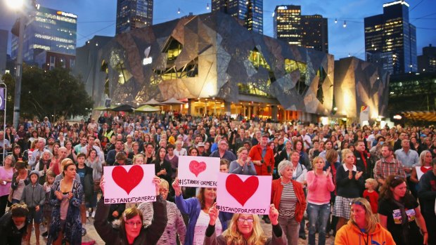 Hope, not resignation: Federation Square was filled with Melburnians hoping for clemency for Myuran Sukumaran and Andrew Chan.