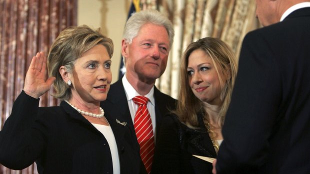 Hillary Clinton is sworn in as secretary of state in February 2009. On Thursday night US time her daughter Chelsea will introduce Mrs Clinton as she accepts the Democratic nomination for the presidency.