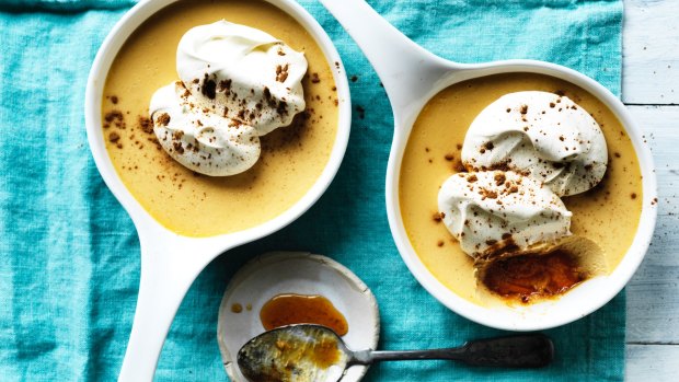 Chilled apricot puddings.