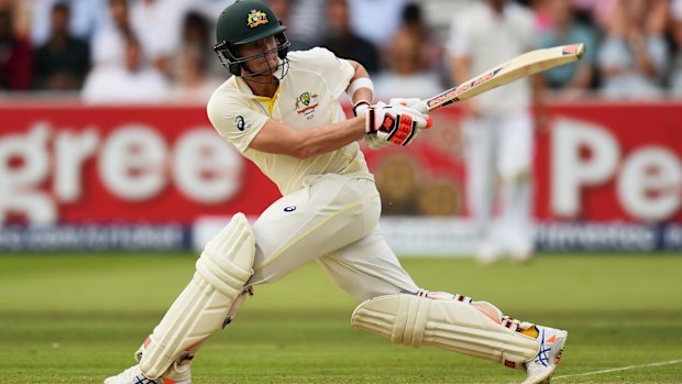 Steve Smith plays a shot during day one of the 2nd Investec Ashes Test match at Lord's Cricket Ground.