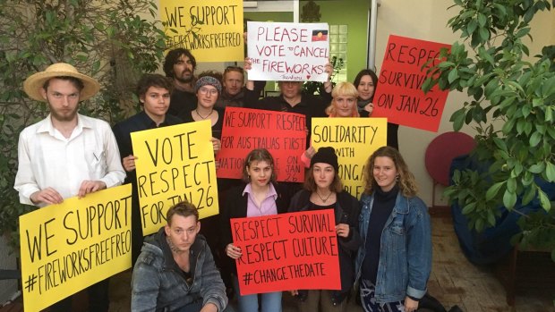 Advocates for the cancellation of the Australia Day fireworks gather at the City of Fremantle meeting earlier this year.