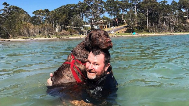 Gus the dog and Michael Birchall at Wimbie Beach as taken by Michael's daughter Katelyn. The shot won the people's choice award in the The Canberra Times Me and My Pet photo competition.