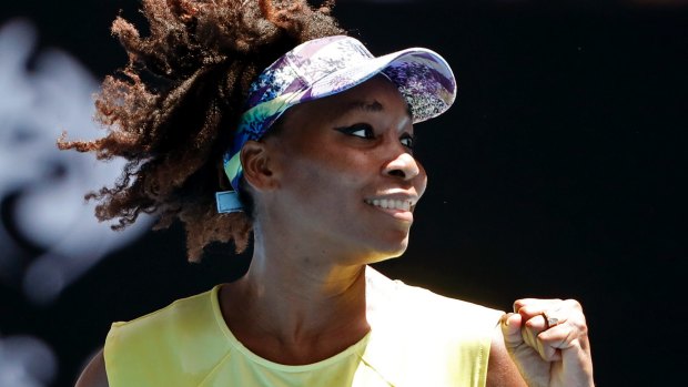 Venus Williams celebrates her win.