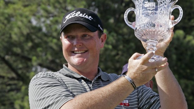 Jarrod Lyle celebrates his win in the Knoxville Open in 2008.
