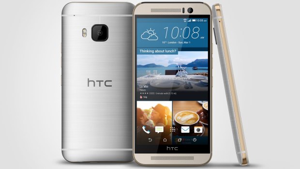 The new HTC One M9 smartphone in dual-tone silver and rose gold.