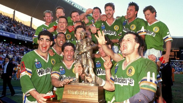 Unbelievable: The Canberra Raiders celebrate winning the 1989 NSWRL grand final.