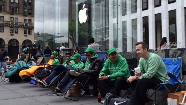 Long wait: The queue outside the Apple Store on Fifth Avenue, New York.